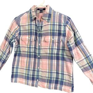 Vintage Y2K Pastel Plaid Button Down Pink Soft Girl Preppy Academia Shirt S